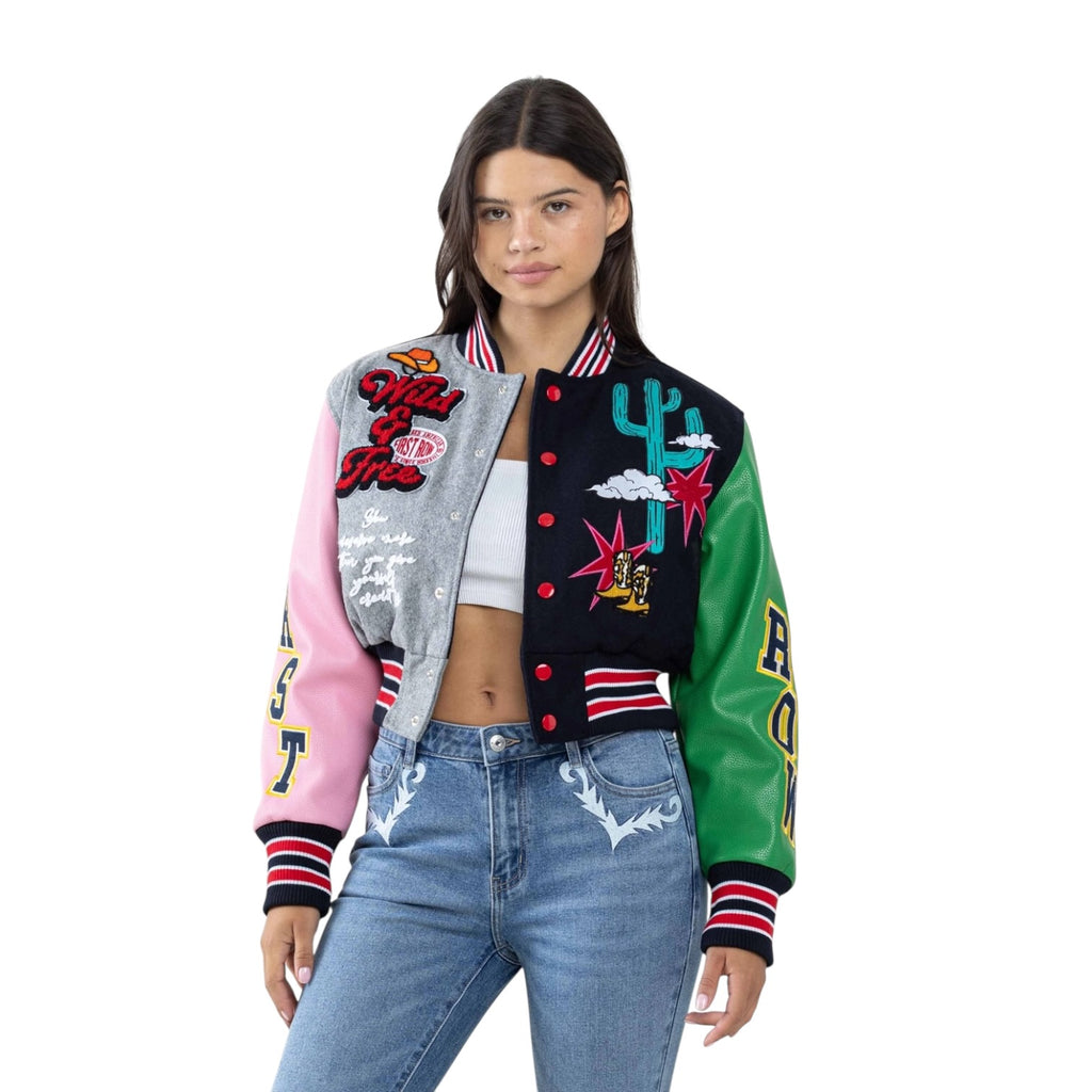 Wild and Free Cropped Varsity Jacket